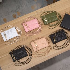 Caviar Mini Coins Purses With Chain Crossbody Bags Cowhide Flap Designer Wallet Classic Quilted Womens Small Card Holder midje BA203X
