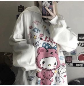 Sweatshirts Japon anime kış kadın sevimli karikatür uzun kollu gündelik kapüşon büyük boy harajuku üstleri moda kazak hoodie sweatshirt