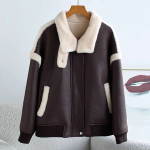 Leather Integrated Lamb Jacket For Women's Autumn Winter Suede Motorcycle Wear, Fur Coat, Young And Fashionable Style 208954