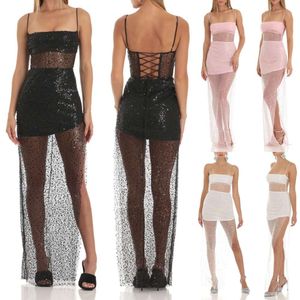 Spring Summer Fashion Sexy Girl Sequin Irregular Dress Female