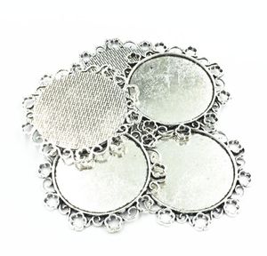 5st Necklace Pendant Silver Tone Flower Lace Metal Seeing Jewelry Cabochon Cameo Base Tray Bezel Blank Fit 34mm Cabochons 49mm3761320