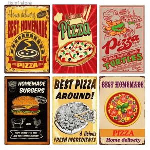 Metal Painting Vintage Pizza Zone Plaque Great Food Metal Sign Pub Bar Home Decoration Best Homemade Poster Italian Pizza Wall Art Plate T240309