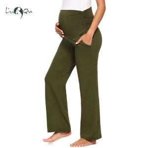 Capris Pantaloni premaman da donna Pantaloni da salotto comodi elasticizzati Pantaloni larghi dritti da gravidanza Pantaloni da salotto casual da mamma con tasche