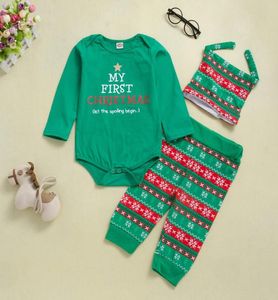Nyaste babykläder nyår julkläder set romper topspantshats 3st set dräkt mode julelement tryckt kid4316971