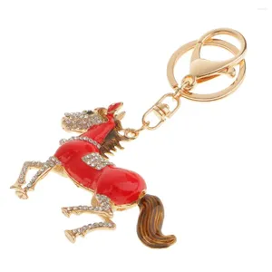 Keychains Red Emamel Rhinestone Crystal Running Horse Key Chain Bag Purse Phone