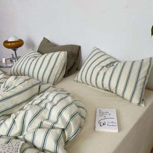 Bedding Sets 2.0m Bed Sheet Four-piece Set Of Japanese Retro Striped Fresh Cotton Yarn-dyed Washed Dropshpiping Comfortable