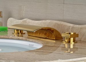 Classical Type Faucet Brass Gold Deck Mounted Vanity Sink MIxer Taps with Two Handles Three Holes8381451