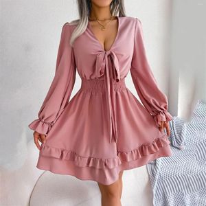 Vestidos casuais feminino envoltório v pescoço bodycon mini vestido puff manga longa ruched assimétrico hem festa curto midi vestidos mujer robes