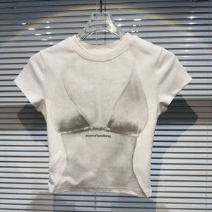 Kadın T-Shirt Prepomp 2023 Yaz Yeni Varış Kısa Kol Bikini Çiçek Baskı Yuvarlak Boyun Beyaz Tişört Kadın GK978 J240306 J240309