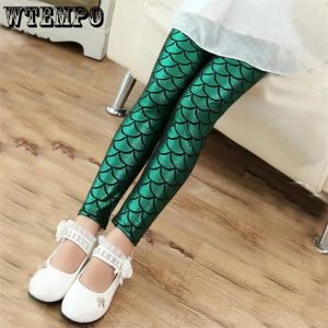 Leggings wtempo mode New Girl's Fish Scale Leggings Fantastisk färg Slim Fit Women Render Pants American Retro paljett Barnbyxor