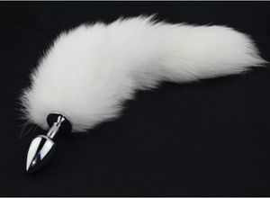 Mais recente sexy plugue anal de aço inoxidável com real raposa cauda grânulo ânus plug adulto bdsm produto brinquedo sexual tamanho s m l6737484