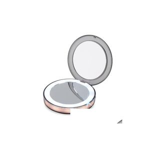 Compact Mirrors New Led Lighted Mini Makeup Mirror 3X Magnifying Compact Travel Portable Sensing Lighting Sk88 Drop Delivery Health Be Dhzvb