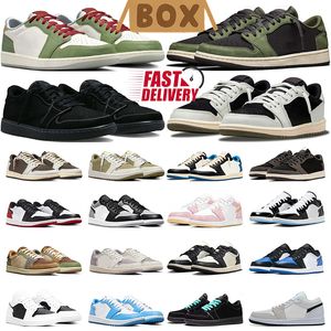 med Box Jumpman 1 Låga basketskor 1S kinesiska nyår Black Phantom Reverse Mocha Black Olive J1 Mens Trainers Women Sneakers Sport