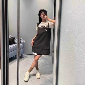 designer Mi24 SpringSummer New Korean Style Micro Label Cloth Letter Splice Single Wear Versatile Strap Wool Dress KUN8