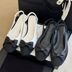 Top quality Simple classic Round-toe Bow slingbacks flat sandals Bowtie Flat heel dress shoes Leather outsole Ballet shoes Luxury designer flat Office dinner shoes