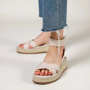 575 여성 플랫폼 드레스 ESPADRILLES 신발 샌들 웨지 샌들 스트랩 소 가죽 여름 여름 레이디 빈티지 Womangladia 42 S