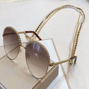 Whole 2184 Gold Grey Shaded Sunglasses Chain Necklace Sun Glasses Women Fashion designer sunglasses gafas New with box278s