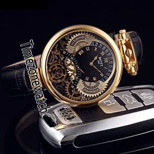 BOVET AMADEO FLEURIER TOURBILLON SWISSクォーツメンズウォッチイエローゴールドスケルトンブラックダイヤルマーカーブラックレザータイムゾーンウォッチ303Z