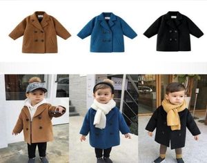 Winter Grid Jackets Boys Girls Woolen Doublebreasted Baby Boy Trench Coat Lapel Kids Outerwear Coats Wool Coat1152353