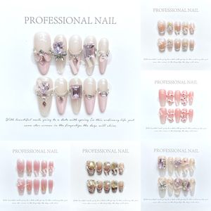 Handgefertigte falsche Nägel 10pcs Kurzquadratische einfache französische gefälschte Presse auf vollständige Abdeckungspitzen abnehmbarer DIY Manicure XS S M L