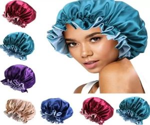 DHL Silk Night Cap Hat Hair Clippers Double side wear Women Head Cover Sleep Cap Satin Bonnet for Beautiful Wake Up Perfect Daily9563866