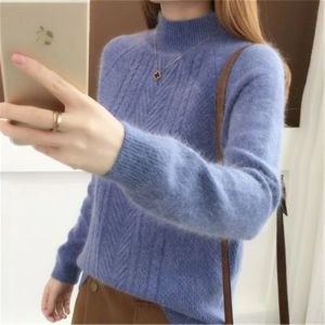 Pullovers 2023 Autumn Winter Bottoming Sweaters Pull Femme Korean Fashion Warm Half High Collar tröja för kvinnor stickade pullover toppar