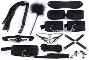 BlackPinkpurpreded Leather Plush Erotic BDSM Sex Kits Bondage Handifs Sex Whip Nipple Clamps Adult Game for Adult Game Y22649746