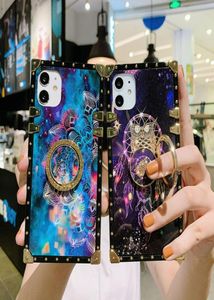 Luxury Glitter Diamond Square Owl Flower Print Back Case for iPhone 1211 Pro Max XR XS 6s 8 Plus Samsung S20 Note202418027