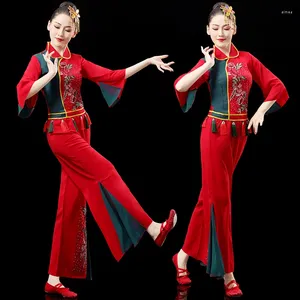 Scenkläder kinesisk traditionell nationell Yangko Dance Dress Fan Clothing Classical Costumes Square Drum Costume