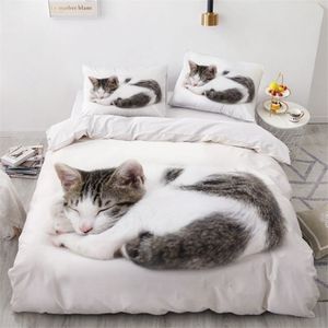 Conjuntos de cama 3D Branco Duvet Quilt Cover Set Consolador Roupa de Cama Fronha Rei Rainha 140/210cm Tamanho Cães Pet Dog Cat Design 21031272A