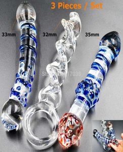 W1031 3ピースPyrex Glass Dildos Crystal Fake Penis Dicks Adult Anal Products女性男性のマスターベーションセックスセットメン1054694