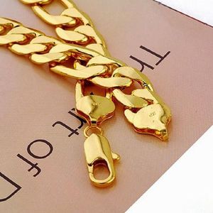 12mm bred 24k Real Yellow Solid Gold GF Mens Necklace 24 InC Curb Chain Jewelry 2597