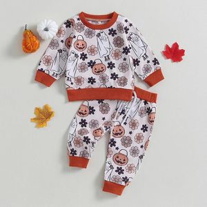 Set di abbigliamento 2024-06-13 Lioraitiin 0-3 anni Neonato Ragazza Abiti di Halloween Manica lunga Stampa zucca Felpa Pantaloni floreali per bambini