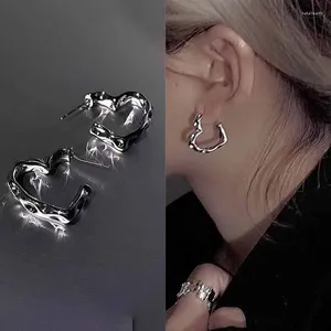 Stud Earrings Korean Fashion Vintage Silver Color Heart Hoop For Women Egirl Trendy Grunge Aesthetic Jewelry Y2K Accessories