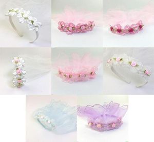 Girls Wedding Agaric Mesh Veil Headband Glitter Trim Artificial Flower Wreath Crown Hair Hoop First Communion Headband14280342