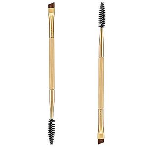 Hela 1st Makeup Bamboo Handle Double Eyebrow Brush Eyebrow Combe Eyelash och Makeup Brush Tools New Whole3189897