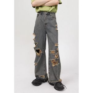 STUDIOS Summer Korean Edition Personalized Straight Barrel Broken Hole Beggar Casual Jeans mens for Men streetwear 240309