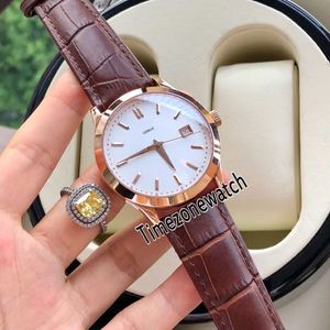 럭셔리 새로운 Calatrava 5296 로즈 골드 케이스 5296R-010 화이트 다이얼 자동 남성 시계 Sapphire Leather Strap Gents 시계 Timezonewa318L