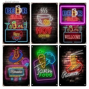 Metallmålning Neon Bar Open Decoration Metal Sign Tin Sign Tin Plates Wall Decor Room Decoration Retro for Home Club Man Cave Cafe T240309