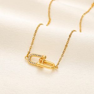 New Gold Plated Diamond Pendant Necklaces Designer Jewelry Long Chain Stainless Steel Luxury Charm Women Necklace Classic Design Boutique Necklace