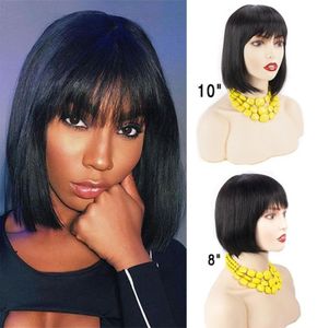 Bob rendas frente perucas de cabelo humano com cabelo do bebê pré arrancado brasileiro remy cabelo final reto curto bob peruca para preto women2006761