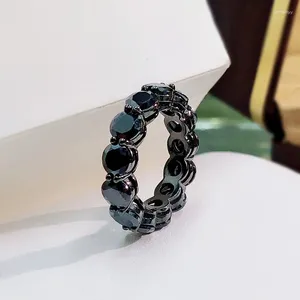 Cluster Rings S925 Sterling Silver Jewelry Black Diamond Row Round Ring Ladies Men's Bracelets
