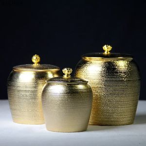 Kreative goldene Teedose mit Beschichtung aus Keramik, Aufbewahrungstank für Küche, Lebensmittel, versiegelter Topf, kreativer Schmuck, Halskette, Aufbewahrungsbox, Heimdekoration 240307