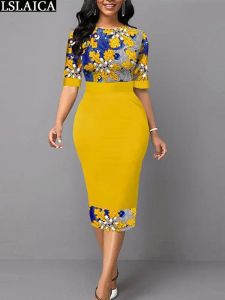 Klänning bodycon klänningar för kvinnor 2023 lyxdesigner eleganta billiga kvinnokläder och gratis frakt halv ärm streetwear gul ny