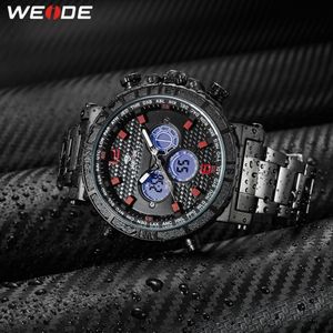 Weide Men Business Alarm Chronograph Digital Analog Metal Case Belt Strap Bracelet Quartz腕時計