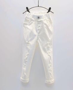 Джинсы, коллекция 2021 года, летние белые джинсовые штаны для маленьких девочек и мальчиков, детские рваные брюки 039s, детские рваные леггинсы для малышей 2, 3, 4, 5, 6, 7 лет9351222