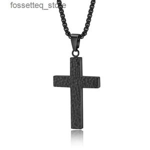 Pendant Necklaces JHSL Camber Concave Men Cross Pendants Statement Necklace Fashion Christian Jewelry Stainless Steel Black Gold Silver L240309