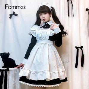 Vestido mandylandy japonês vestido de empregada estilo manga longa cosplay terno bonito lolita vestido uniforme tradicional empregada traje roupas