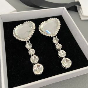 Top Qualität Kristall Herz Übertrieben Silber Farbe Ohrringe Großen Ohr Clip Frauen Luxus Schmuck Europa Designer Marke Trendy