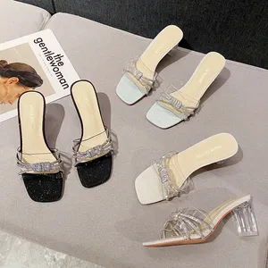 Buty damskie Mingman X188-6 Obcasy o grubych obcasach i kryształowej modzie przezroczystą przezroczystą siatkową sandały do ​​zużycia zewnętrznego